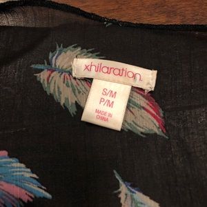 Sheer Black Kimono with Multicolored Feather Print